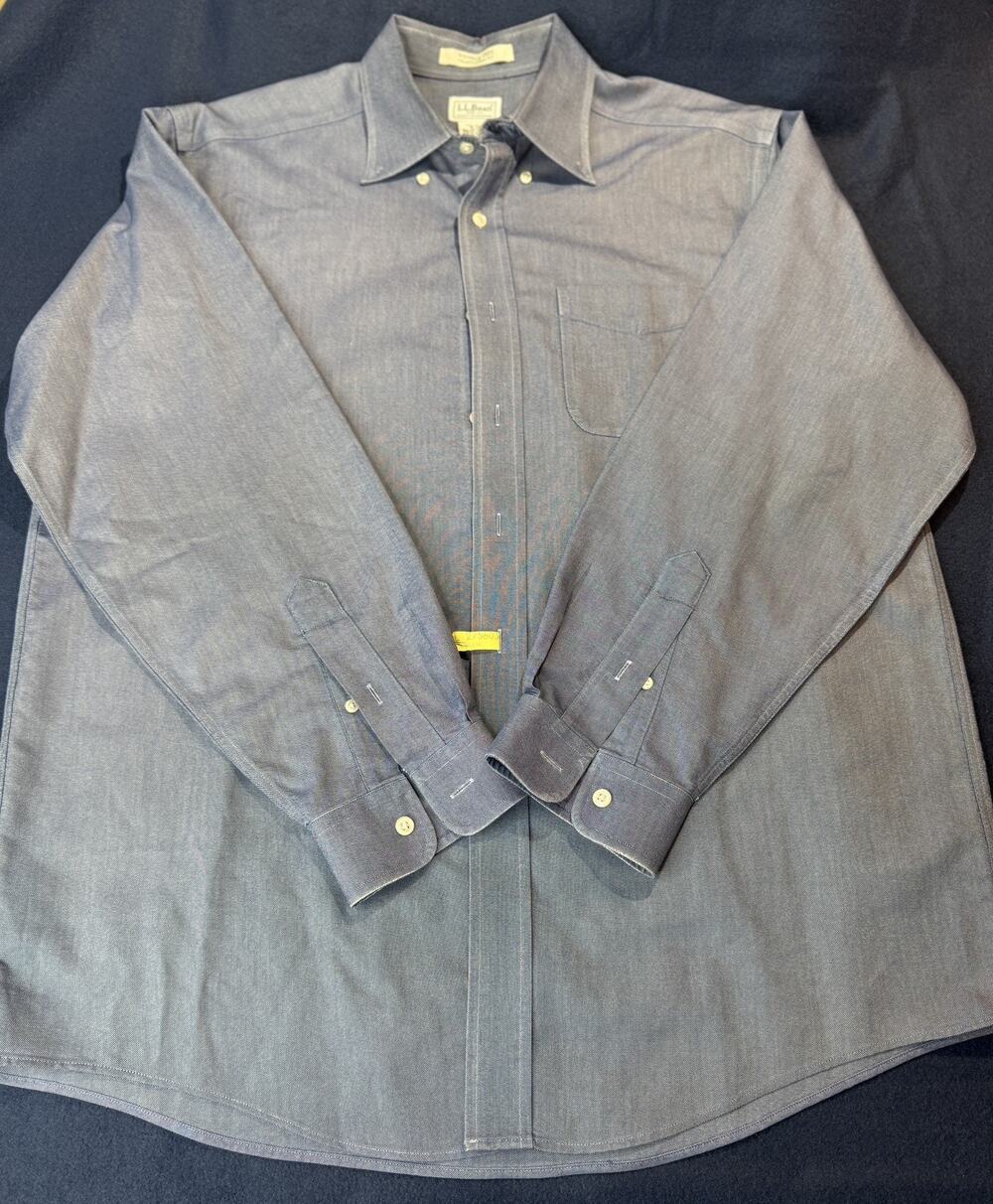 LL Bean 209410 Wrinkle Resistant Button-Down Shirt Long Sleeve 16-34 Blue